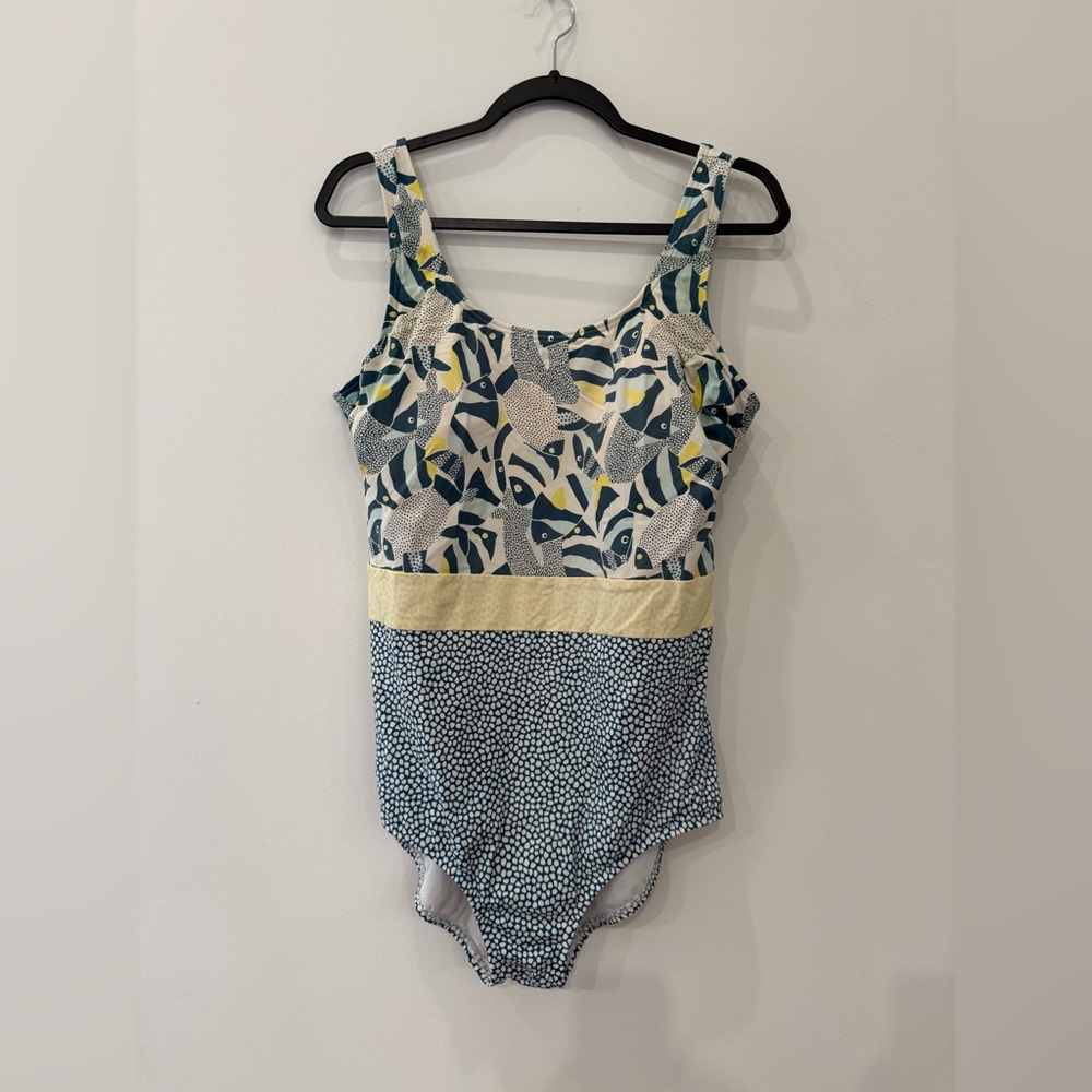 Lands' End Cream Swimsuit with Subtle Stitching